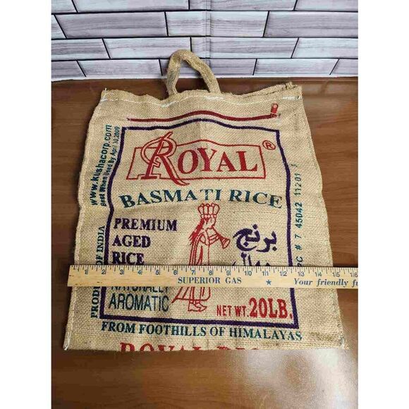 Vintage Style Royal Basmati Rice Burlap Bag, Side Zippered Tote Bags #A62 - Picture 5 of 8